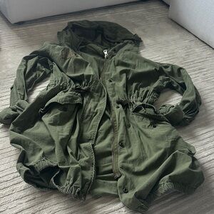 Topshop Olive Green Women's Hooded midi length Jacket